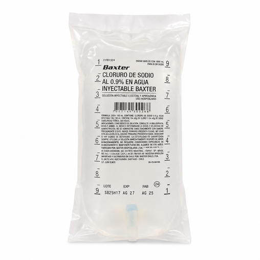 Suero Fisiológico Baxter 0,9% 1000ml - Cloruro de Sodio NaCl (Viaflex)