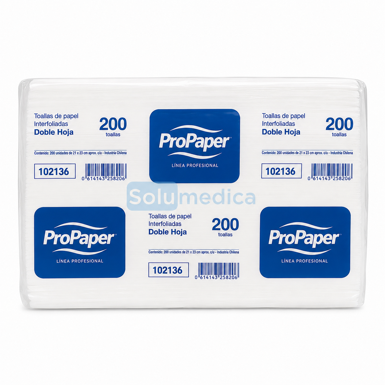 Toalla Interfoliada Doble Hoja Pro Paper x 200 Hojas Blanca