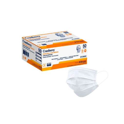 Mascarilla 3 Pliegues con Elástico  Tipo IIR USO MÉDICO CON BFE ≥98%.